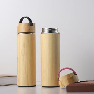 500ml 환경 친화적 대나무 껍질 스테인리스 스틸 차 병 손잡이 휴대하기 쉽다