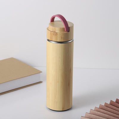 500ml 환경 친화적 대나무 껍질 스테인리스 스틸 차 병 손잡이 휴대하기 쉽다