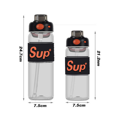 검은색 방수 트리탄 BPA 무료 스포츠 물병 시간 표시기 680ml 플라스틱 동기 부여 물병