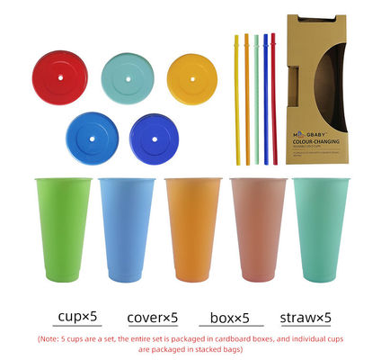미니멀리즘 디자인 스타일 24oz BPA 없는 플라스틱 색을 바꾸는 컵 뚜?? 과 빨대