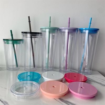 1개 맞춤형 DIY 16oz 24oz 쌍벽 플라스틱 아크릴 맑은 컵