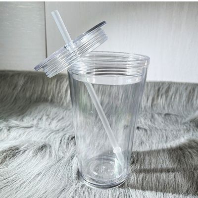 1개 맞춤형 DIY 16oz 24oz 쌍벽 플라스틱 아크릴 맑은 컵