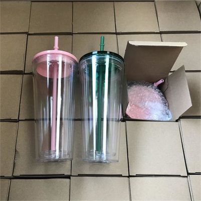 1개 맞춤형 DIY 16oz 24oz 쌍벽 플라스틱 아크릴 맑은 컵