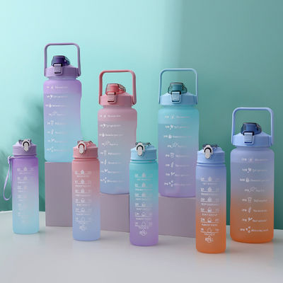 2023 그라디언트 컬러 3인 1 세트 64온스 반 갤런 체육관 동기 부여 물병 2000ML 900ML 280ML
