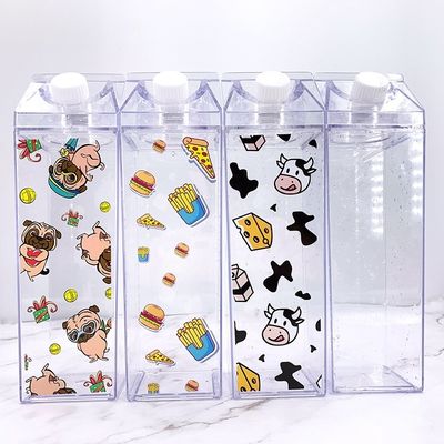 사용자 지정 로고 수용 500ml 1000ml 투명한 아크릴 우유 카튼 물병