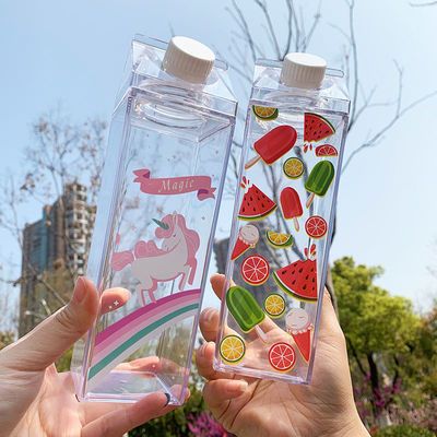 사용자 지정 로고 수용 500ml 1000ml 투명한 아크릴 우유 카튼 물병