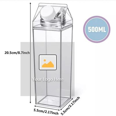 현대 17oz 500ml 식품 등급 플라스틱 야외 맑은 우유 사각형 카튼 물병