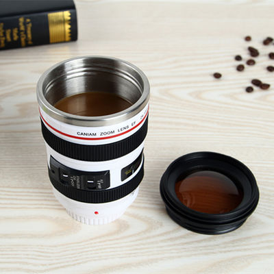 400ml 단열 자동 회전 믹싱 카메라 렌즈 모양 커피 머그 노매드