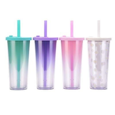 음료용품 종류 MUGS 재사용 가능한 플라스틱 우유 차 컵 짚과 함께 판매 24oz Tumbler