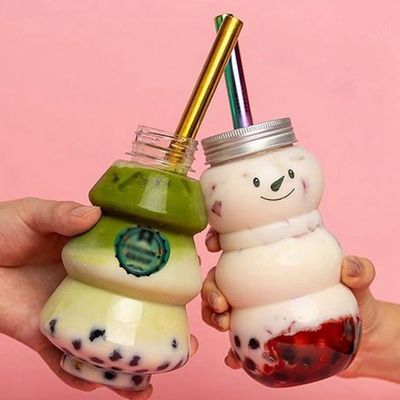 주문 500ml PET 플라스틱 스노우맨 음료 장식을위한 크리스마스 병 주문