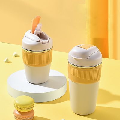 사용자 지정 로고 350ml 480ml 316 스테인레스 스틸 물병 실리콘 덮개와 빨대