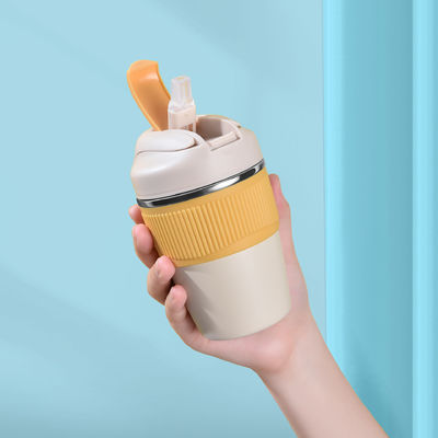 사용자 지정 로고 350ml 480ml 316 스테인레스 스틸 물병 실리콘 덮개와 빨대