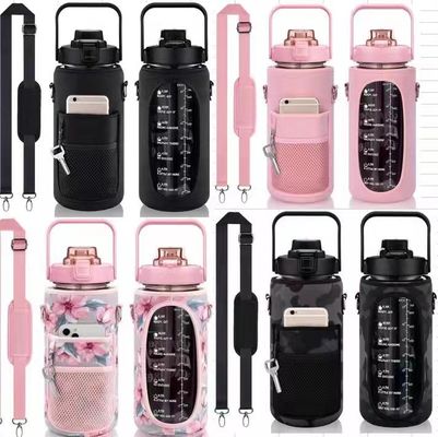 미국식 64온스 반 갤런 물병 큰 용량 2000ml 수갑과 벨트