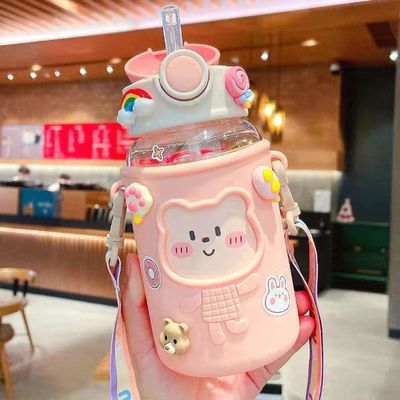 620ml 휴대용 3D 스티커 플라스틱 물병 어린이 및 학생을위한 귀여운 곰 디자인