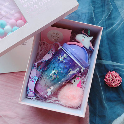 성인 430ML 귀여운 비행 유니콘 얼음 플라스틱 물병 컵 빨대와 유니콘 뚜??