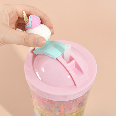 성인 430ML 귀여운 비행 유니콘 얼음 플라스틱 물병 컵 빨대와 유니콘 뚜??