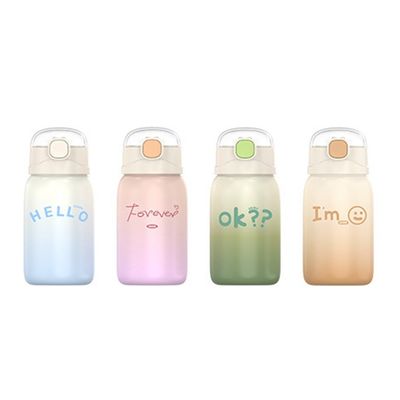 귀여운 아이들 학생 편리한 빨대 물 테르모스 병 350ml 미니 진공 컵