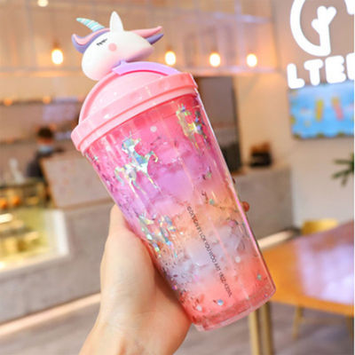 디자인 귀여운 유니콘 물병 두꺼운 벽 빨대 10cm * 25cm 타입 패션 학생