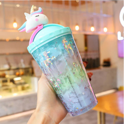 디자인 귀여운 유니콘 물병 두꺼운 벽 빨대 10cm * 25cm 타입 패션 학생