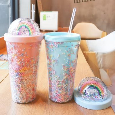 열 절연 성능 550ml 맑은 BPA 무료 반짝이는 아이스크림 여행 텀블러