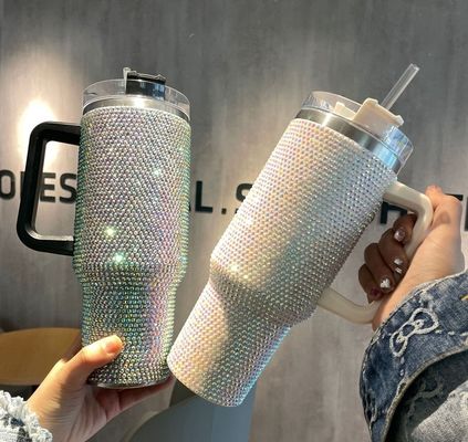 40oz 다이아몬드로 장식된 스테인리스 스틸 물병 진공잔