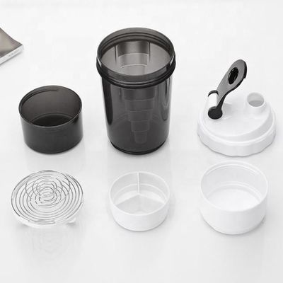 500ml 3층 플라스틱 체육관 피트니스 단백질 쉐이커 야외 스포츠용 물병