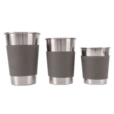 170ML 330ML 500ML 스테인레스 스틸 맥주 머그 가동 캠핑 물컵 가죽 케이스