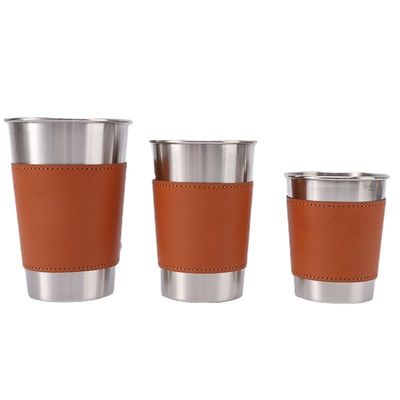 170ML 330ML 500ML 스테인레스 스틸 맥주 머그 가동 캠핑 물컵 가죽 케이스