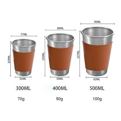 170ML 330ML 500ML 스테인레스 스틸 맥주 머그 가동 캠핑 물컵 가죽 케이스