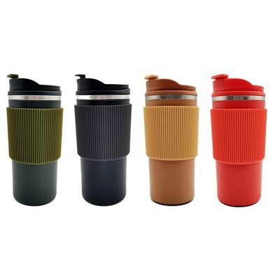 오피스 컵 450ml 이중 벽화 스테인레스 스틸 여행 커피 컵 실리콘 케이스