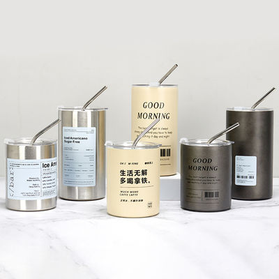 현대 디자인 스테인리스 스틸 얇은 텀블러 320ML/600ML 뚜?? 과 빨대