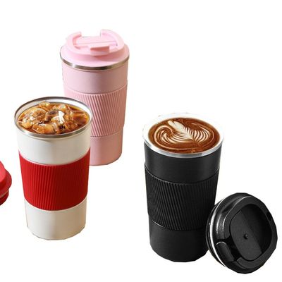 304 스테인레스 스틸 커피 머그 380ml 510ml 미끄러지지 않는 실리콘 재활용 재사용 커피 컵