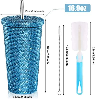 500ML 이중 벽 단열 다이아몬드 라인 스톤 텀블러